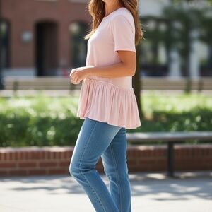 Mud Pie Pink Peplum T-Shirt Size Medium